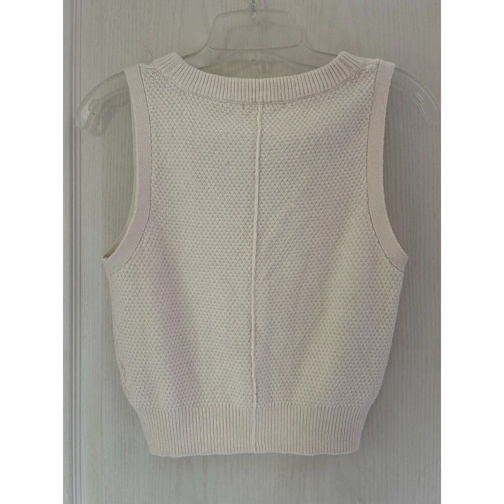 Sincerely Jules Sweater Vest Cream Knit Button Front V-Neck Cable Sz S Boho